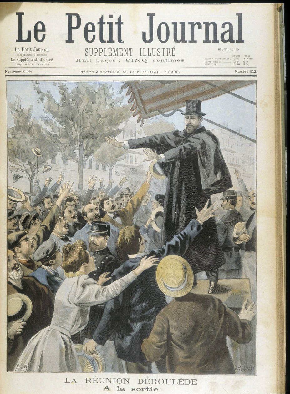 Paul Deroulede hurrasi yleisön, kansi "" Le Petit Journal" -lehdessä 10.9.1898. tekijältä Unknown artist