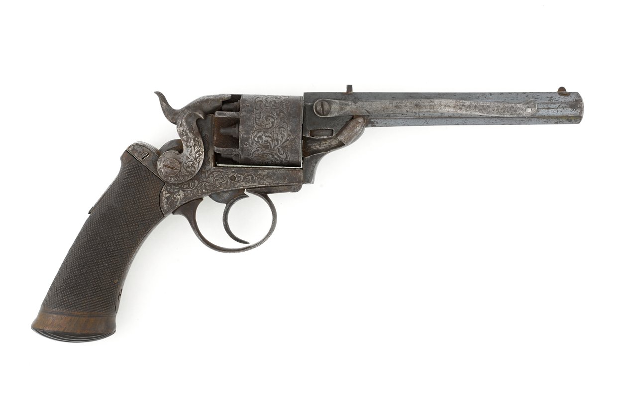 Lyömäsoittimen sivuvasararevolveri, mahdollisesti .38 tuuman kaliiperi, n. 1860-luku (revolveri, lyömäsoittimet, sivuvasara) tekijältä Unknown artist