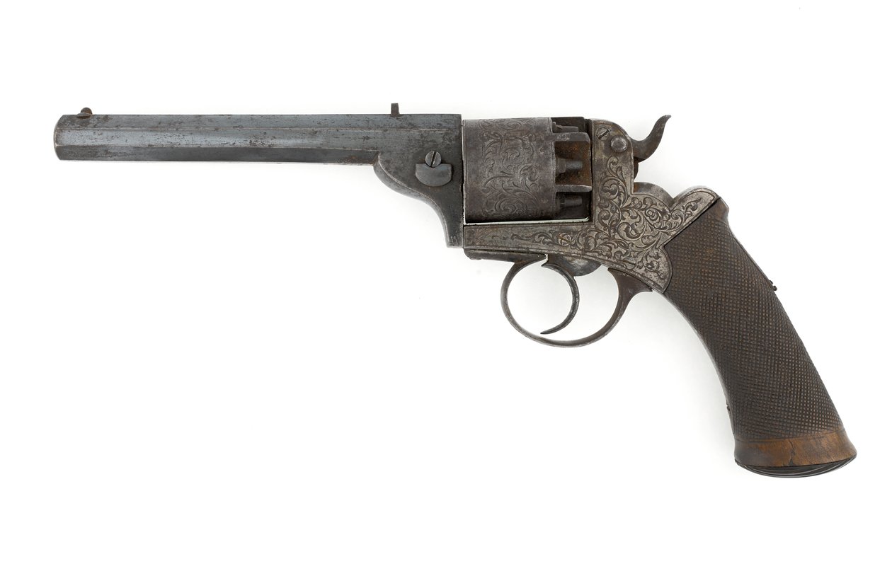Lyömäsoittimen sivuvasararevolveri, mahdollisesti .38 tuuman kaliiperi, n. 1860-luku (revolveri, lyömäsoittimet, sivuvasara) tekijältä Unknown artist