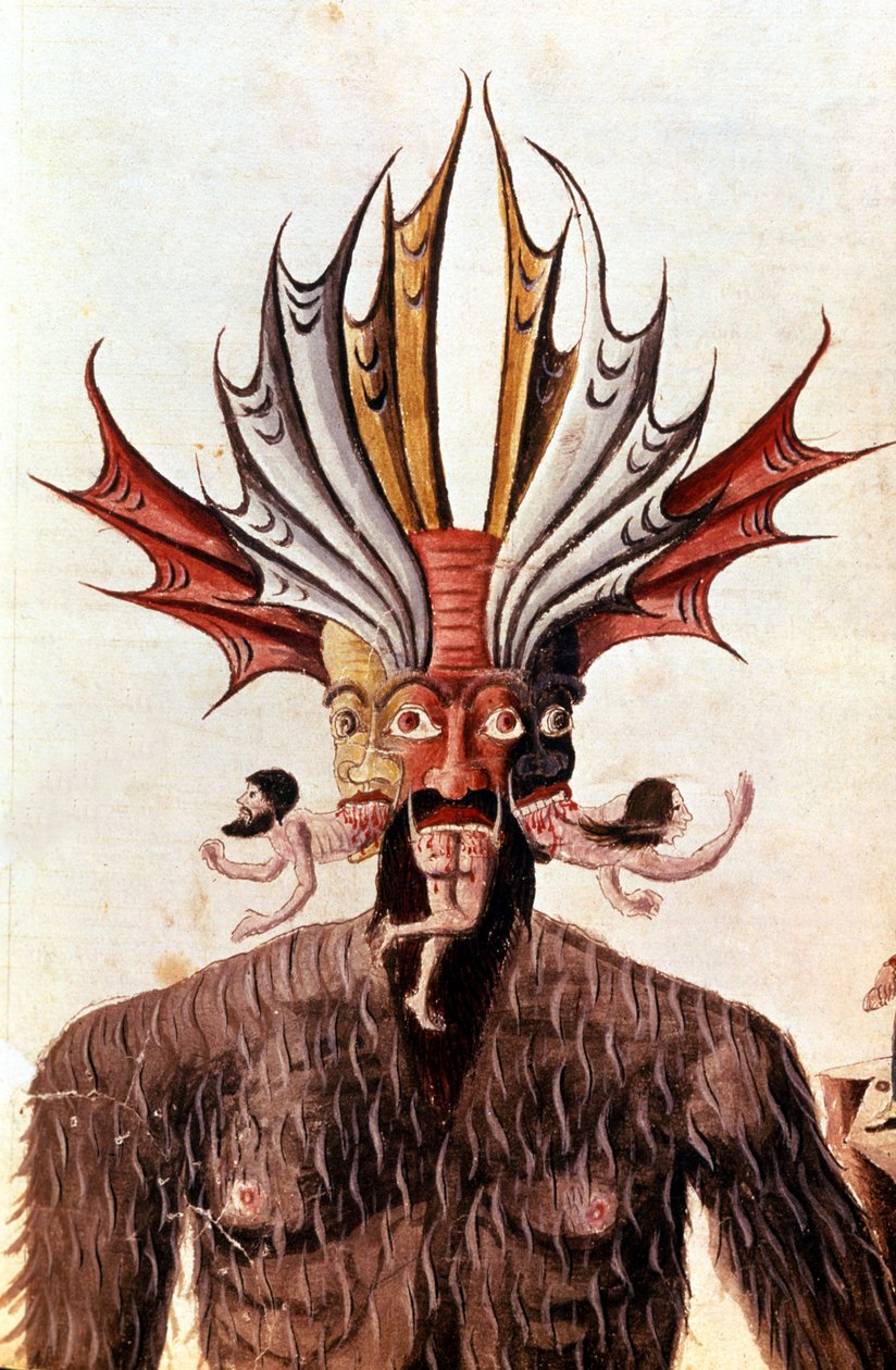 Luciferin (paholaisen) esitys Danten "Divina Commediassa". 1300-luvun käsikirjoitus. Trivulziana-kirjasto, Milano. tekijältä Unknown artist