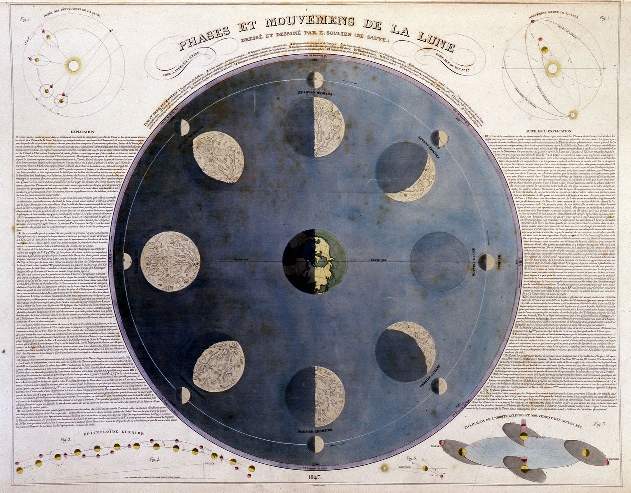 Kuun vaiheet ja liikkeet - "" Valittu atlas ja maantieteen parhaiden karttojen kokoelma", v.1850 tekijältä Unknown artist