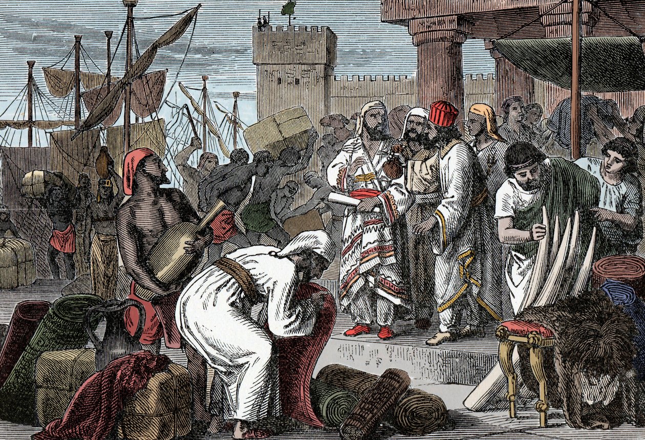 Foinikialaiset merimiehet - kaiverrus tekijältä Unknown artist