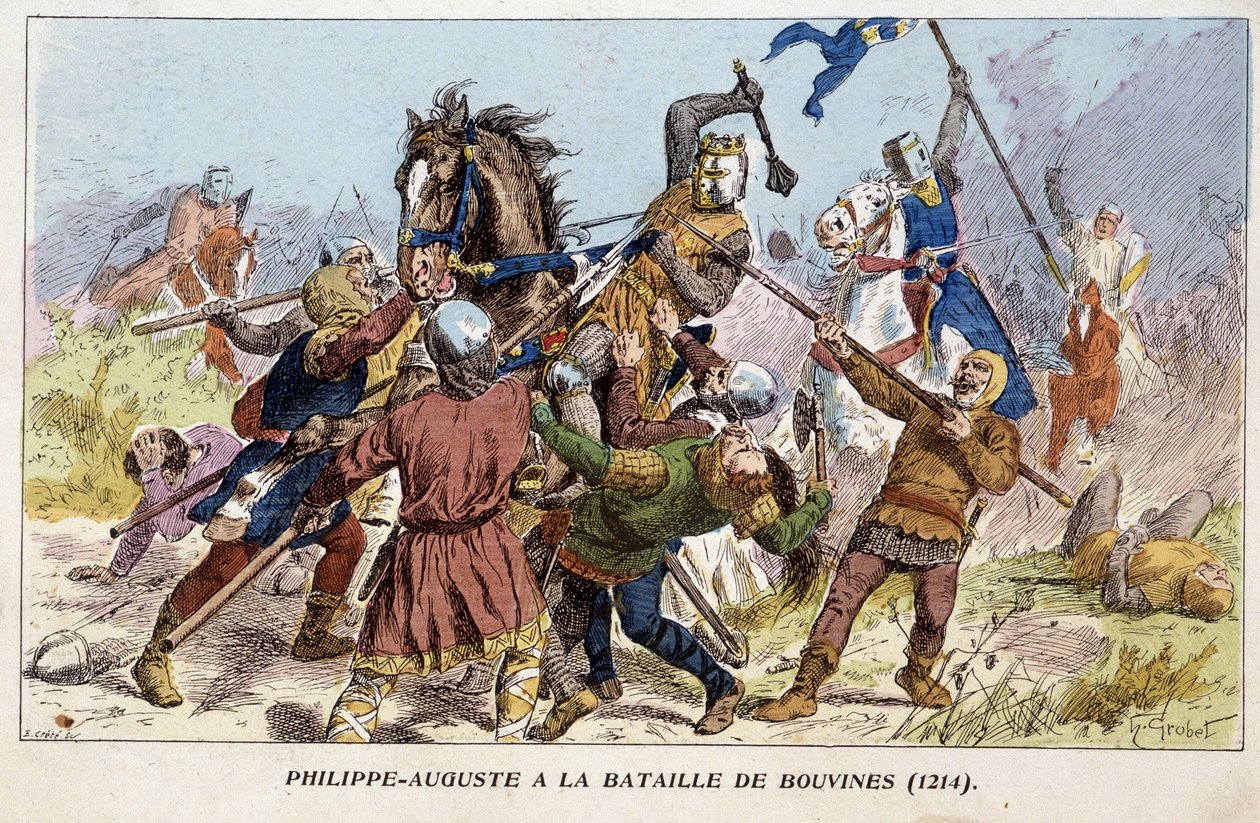 Philippe-Auguste (Philippe Auguste) Bouvinesin taistelussa (1214). tekijältä Unknown artist