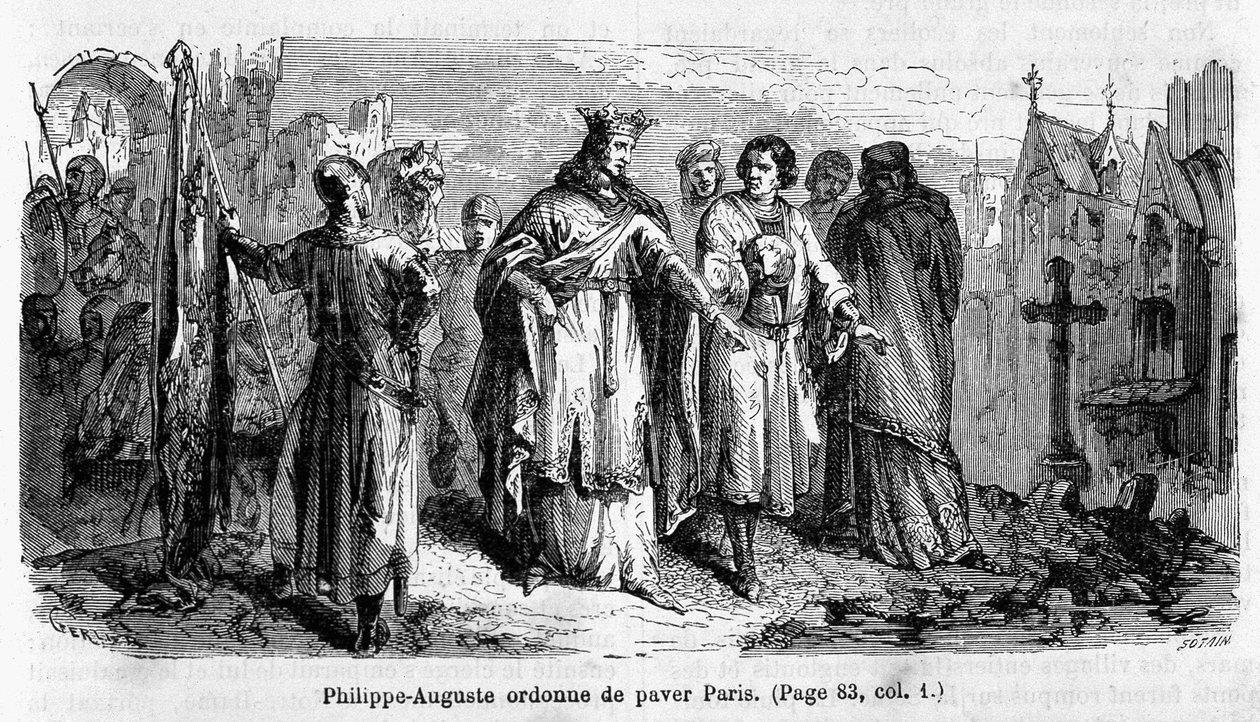 Philippe Auguste käskee päällystämään Pariisin 1100-luvulla - kaiverrus tekijältä Unknown artist