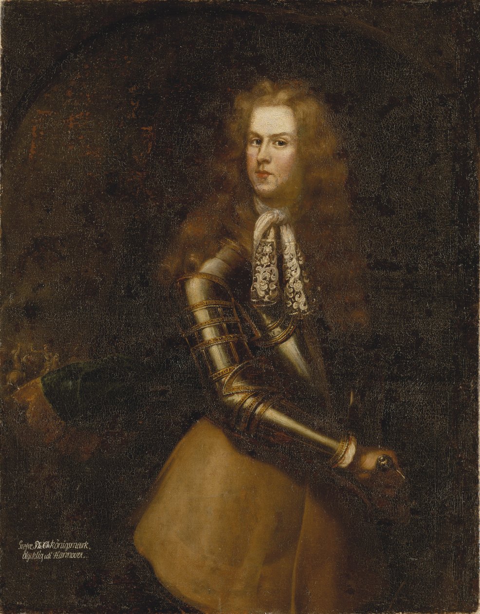 Philippe Christophe Comte de Kœnigsmark, Hannoverin hovin ratsuväen upseeri - Muotokuva kreivi Philipp Christoph von Koenigsmarckista (1665-1694), Anonyymi. Öljy kankaalle. Koko: 150,5 x 121 cm. Tukholman kansallismuseo tekijältä Unknown artist