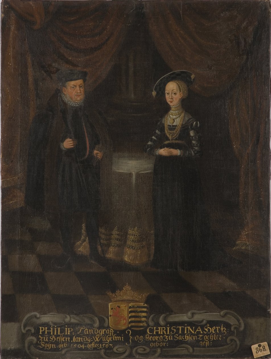 Philippe I de Hesse, dit le Magnanime et Christine de Saxe - Philip I, Hessenin landgrave (1504-1567) ja Christine of Saxony (1505-1549), Landgravine of Hessen, Anonymous . Öljy kankaalle. Mitat: 103x79 cm. Tukholman kansallismuseo tekijältä Unknown artist
