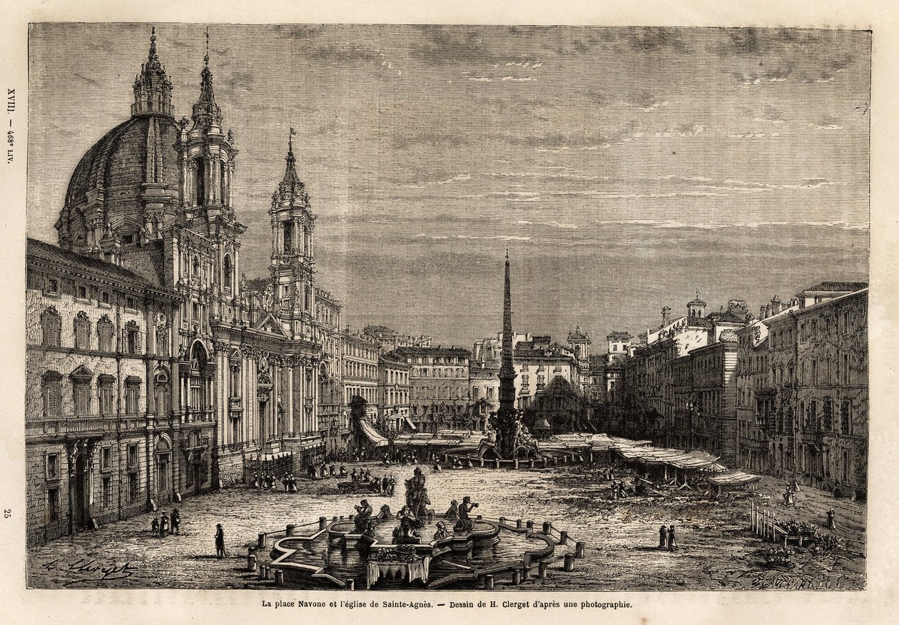 1. vuosisadan Domitianuksen stadionin raunioille rakennettu Piazza Navona on barokki-Rooman ylpeys, jossa on neljän joen suihkulähde, rakennettu vuosina 1648-1651 Berninin (1598-1620) ja suunnitelman mukaan. Pyhän Agnesin kirkko, batie bet tekijältä Unknown artist