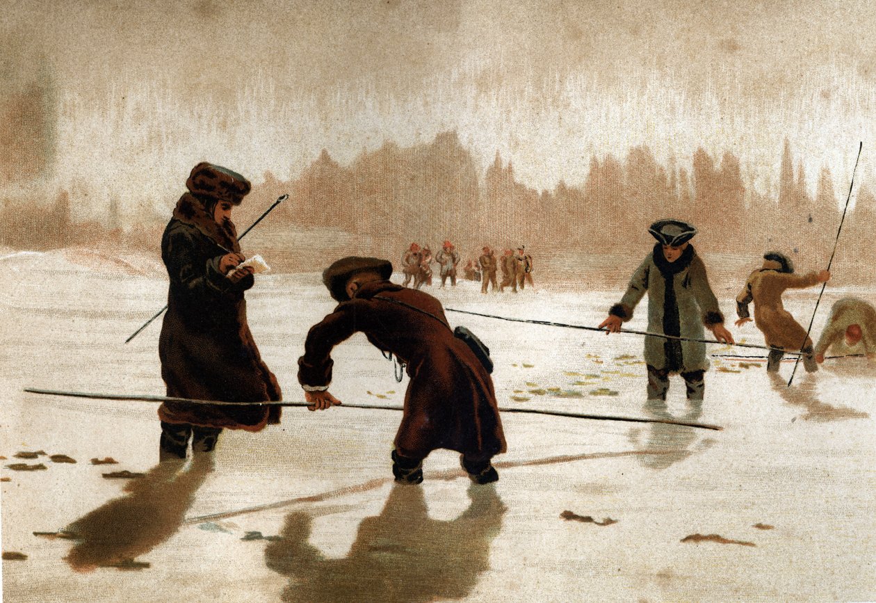 Pierre Louis Moreau de Maupertuis (1698 - 1759), ranskalainen maanmittailija ja matemaatikko, joka työskentelee Lapin maanpäällisen pituuspiirin mittaamiseksi. tekijältä Unknown artist