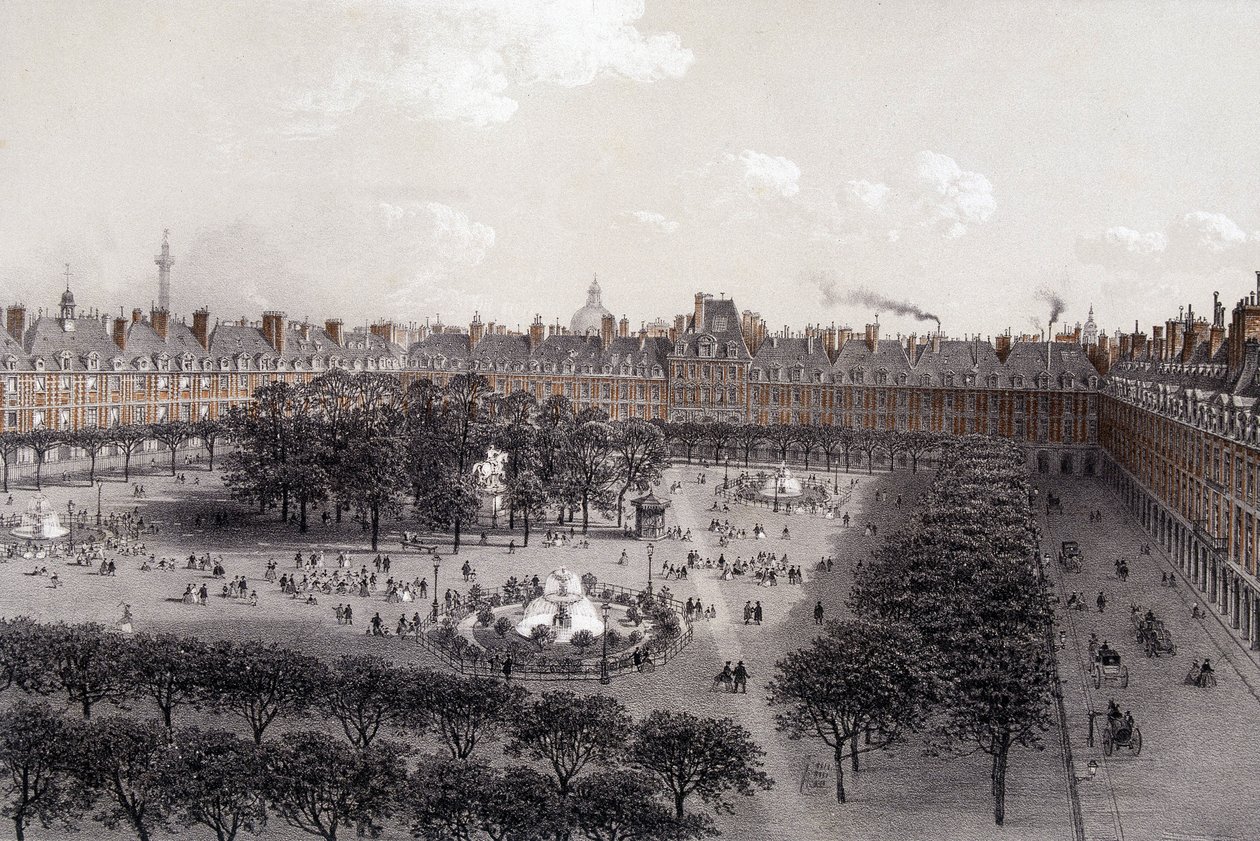 Place Royale (nykyisin Place des Vosges) Pariisissa 1800-luvun lopulla. tekijältä Unknown artist