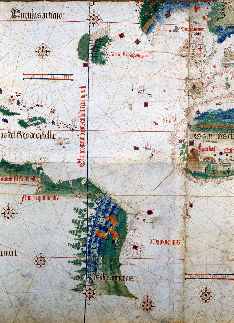 Cantinon tasoalue: Alberto Cantinon kartta vuodelta 1502, joka edustaa Tordesillasin sopimuksessa (1494) asetettua rajaviivaa Portugalin ja Espanjan Amerikan välillä. Biblioteca Estense. Modena tekijältä Unknown artist