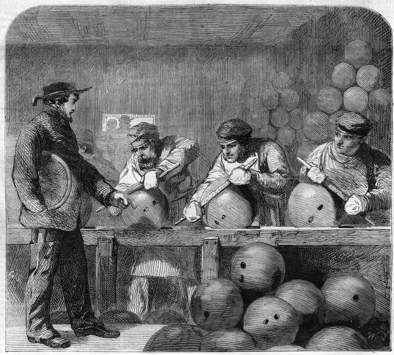 Pommivalimon kiillotuspaja Woolwich Arsenalissa, Lontoon esikaupunkialueella, Englannissa. Kaiverrus "" Maineikas universumi"" tekijältä Unknown artist