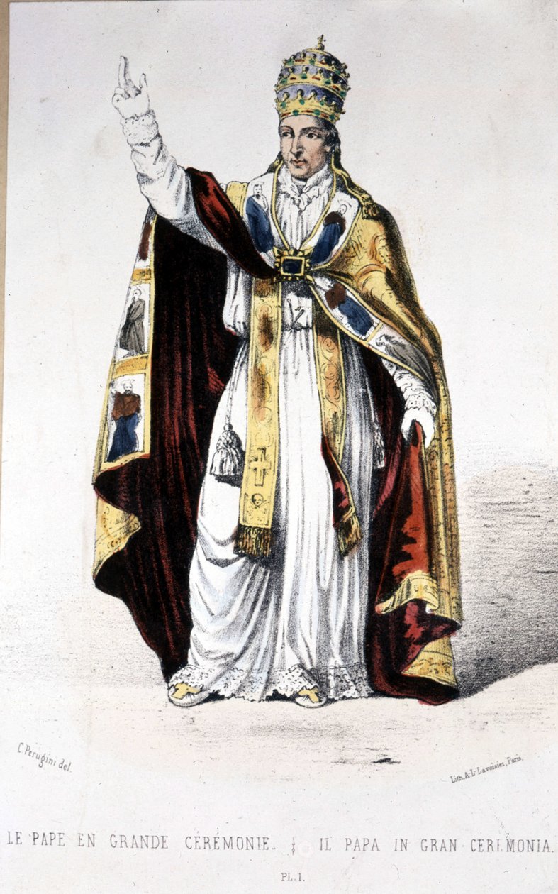 Paavi Pius IX upeassa seremoniamekossa - kaiverrus tekijältä Unknown artist