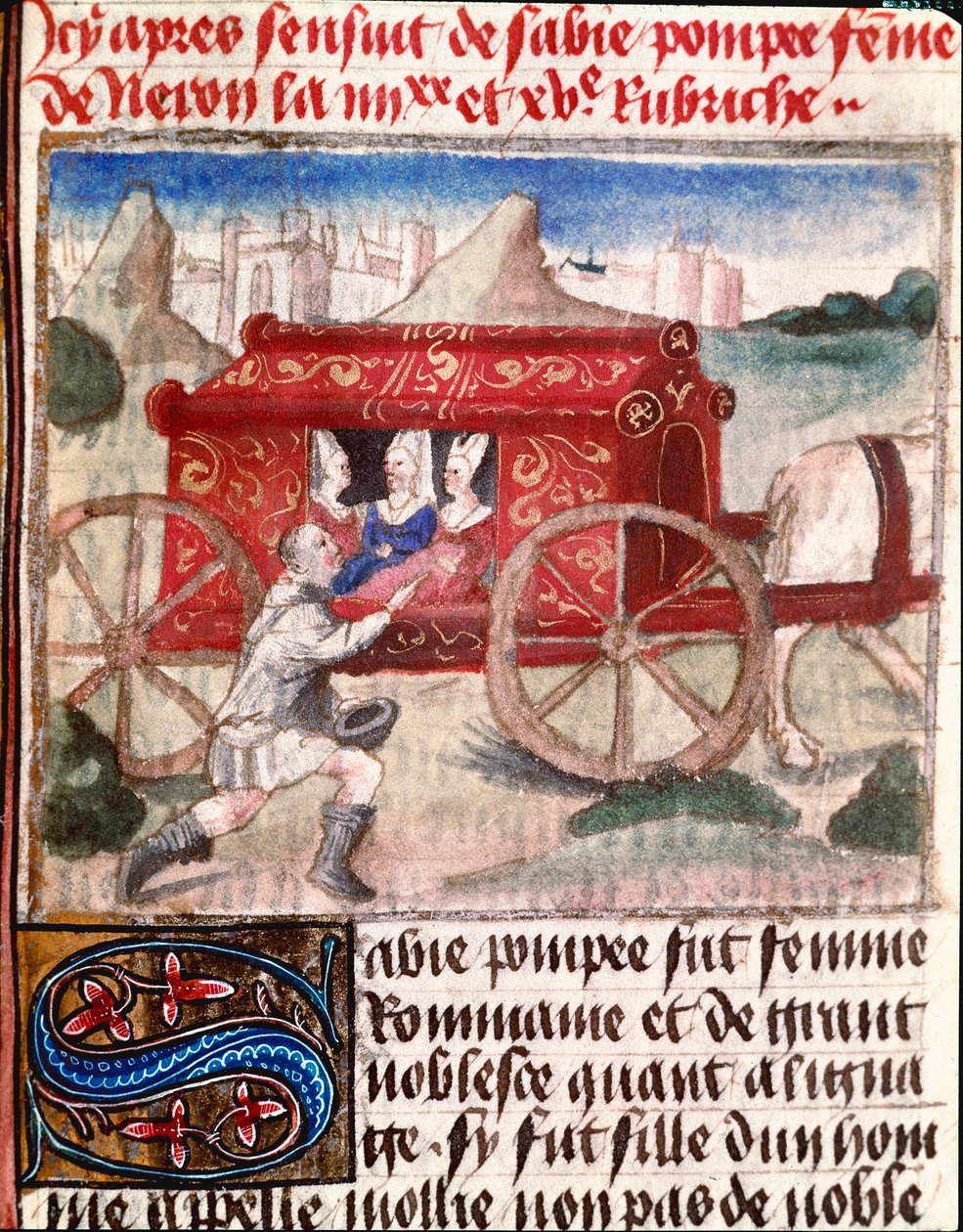 Poppee, Rooman keisari Neron vaimo, vastaanottaa pienoislähettilään Giovanni Boccaccio dit Jean Boccaccion (1313-1375) "Valon ja jaloisten naisten kirjasta" tekijältä Unknown artist