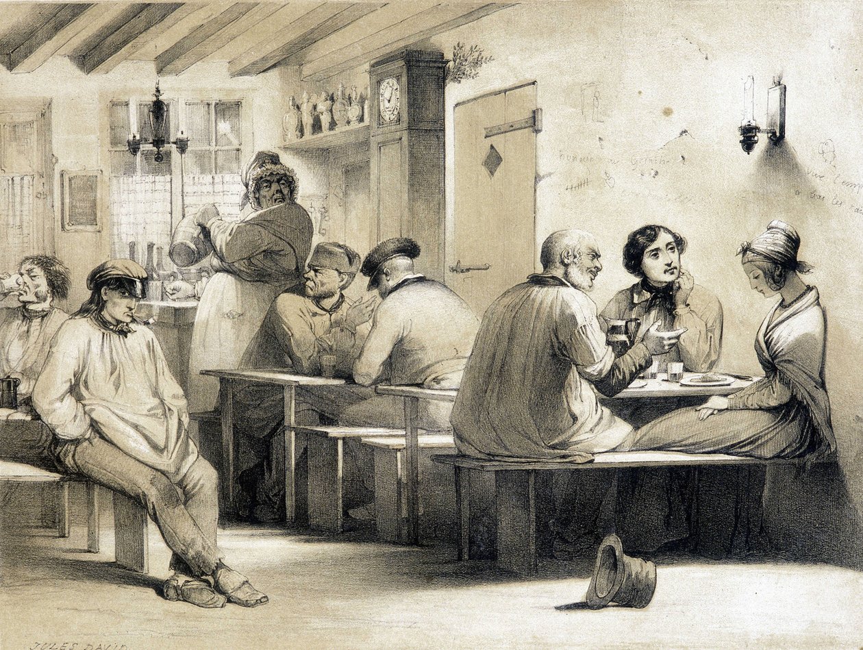 Suosittu hostelli "" Le Carpet Franc"". Kuva 1800-luvulta. tekijältä Unknown artist