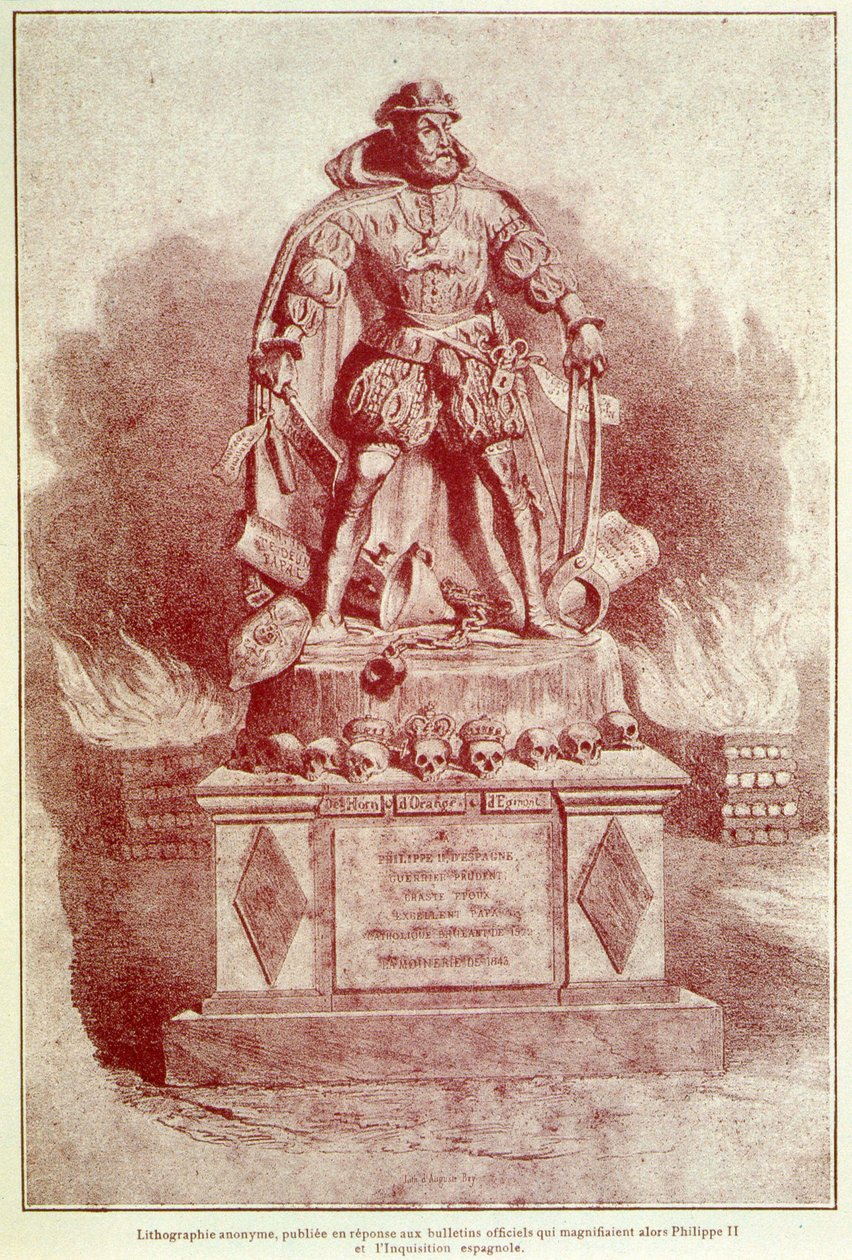Muotokuva Philip II:sta espanjalaisen inkvisitioon - kaiverrus tekijältä Unknown artist