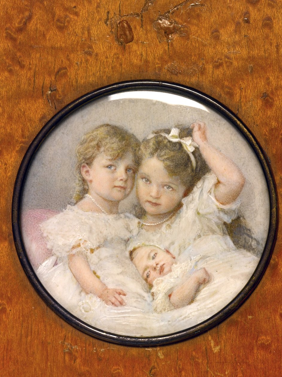 Venäjän suuriruhtinattarien Olga (1895-1918), Tatjana (1897-1918) ja Maria (1899-1918) muotokuvaminiatyyri, n.1900 (miniatyyri) tekijältä Unknown Artist