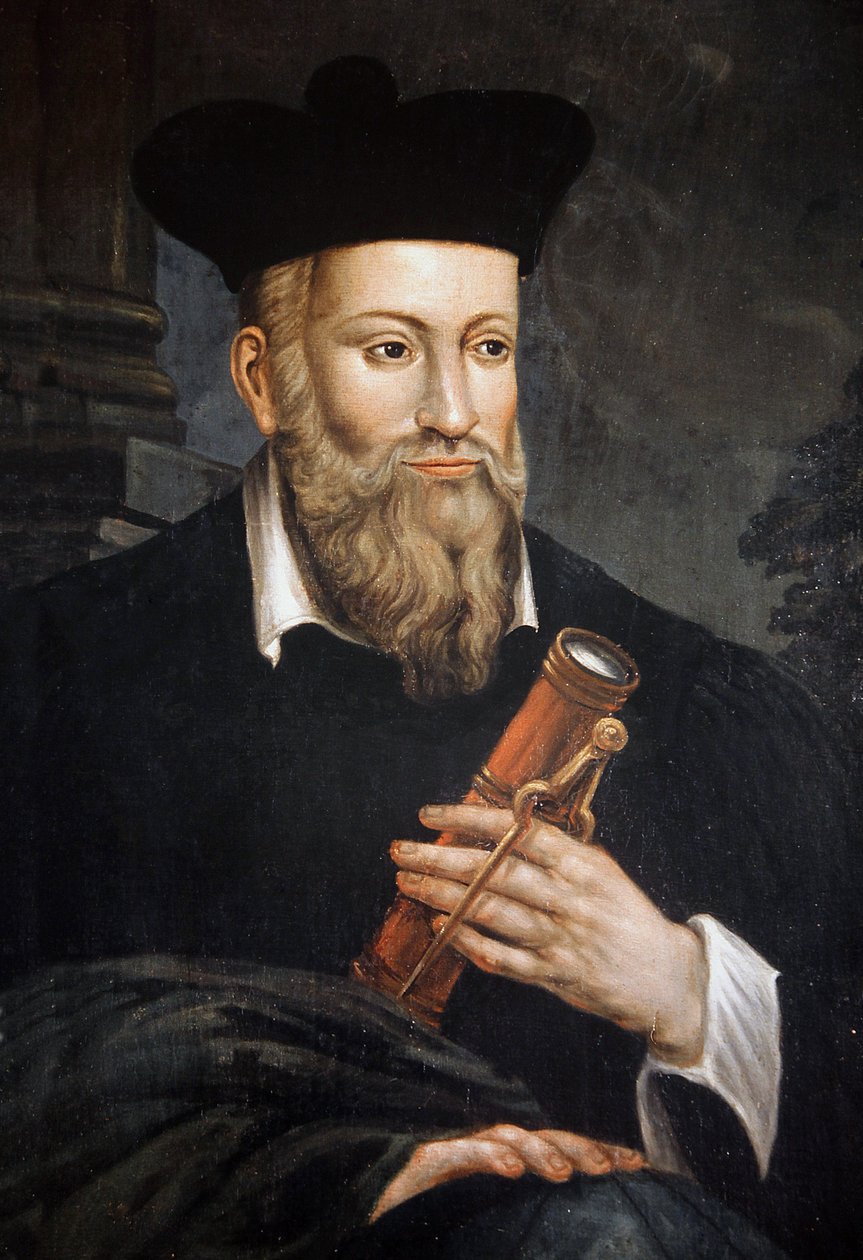 Muotokuva Michel de Nostre-Damesta (Nostre Dame), joka tunnetaan nimellä Nostradamus, astrologi (1503-1566), yksityiskohta, House of Nostradamus, Salon de Provence, Bouches du Rhone tekijältä Unknown artist