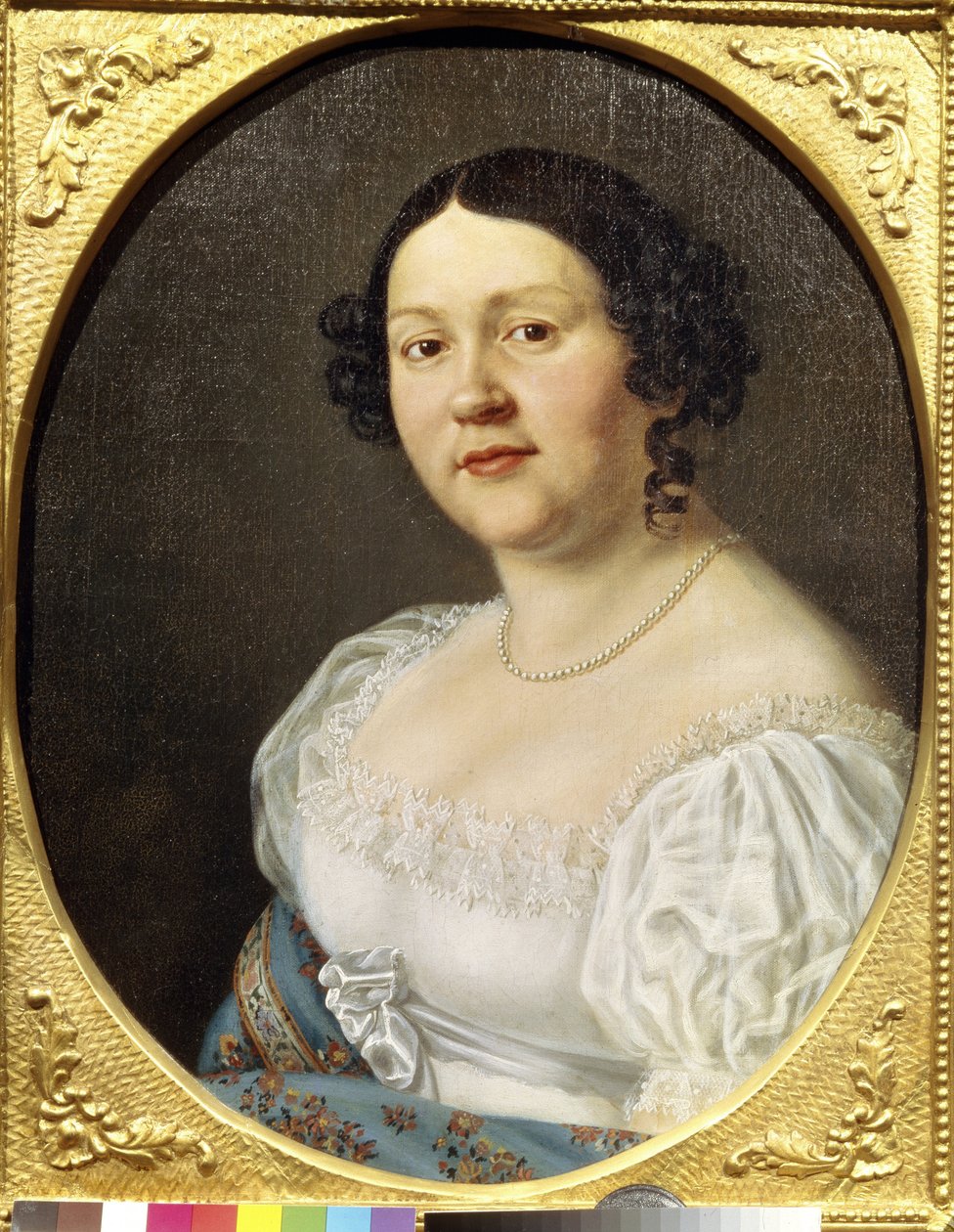 Muotokuva oopperalaulaja Sofia Vasilyevna Samoylovasta (Samoylova Chernikova) (1860-1936) (Oopperalaulaja Sophia Vasilyevna Samoylovan muotokuva). Nimetön maalaus, öljy kankaalle, 1800-luvun loppu. Venäläistä taidetta, romantiikkaa. Valtion teatterimuseo a tekijältä Unknown artist