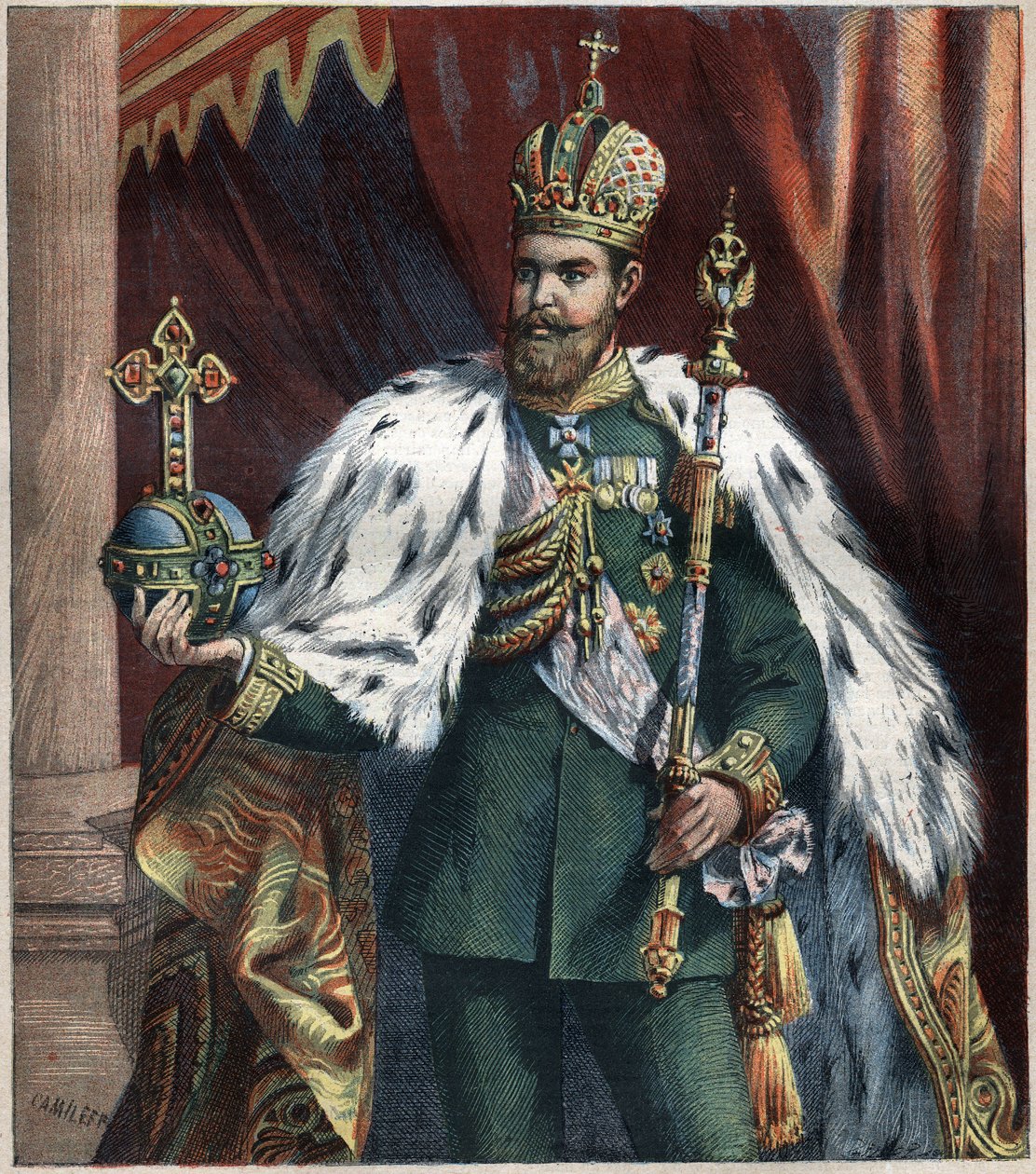 Muotokuva Venäjän keisarin Aleksanteri III:n (1845-1895) jalassa Kaiverrus vuodelta 1892. tekijältä Unknown artist