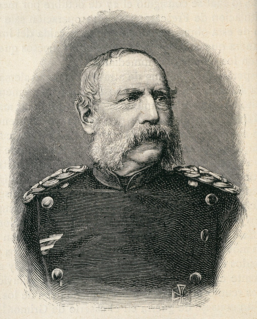 Muotokuva ALBERT:sta Saksin kuninkaasta (1828-1902), Sotilaan, joka osallistui Sedanin taisteluun. kaiverrus tekijältä Unknown artist