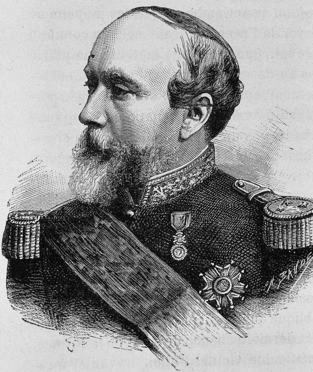 Amiraali Pothuaun (1815-1882) muotokuva. Kaiverrus 1800-luvun lopusta H. Martinin teokseen "Histoire de France". tekijältä Unknown artist
