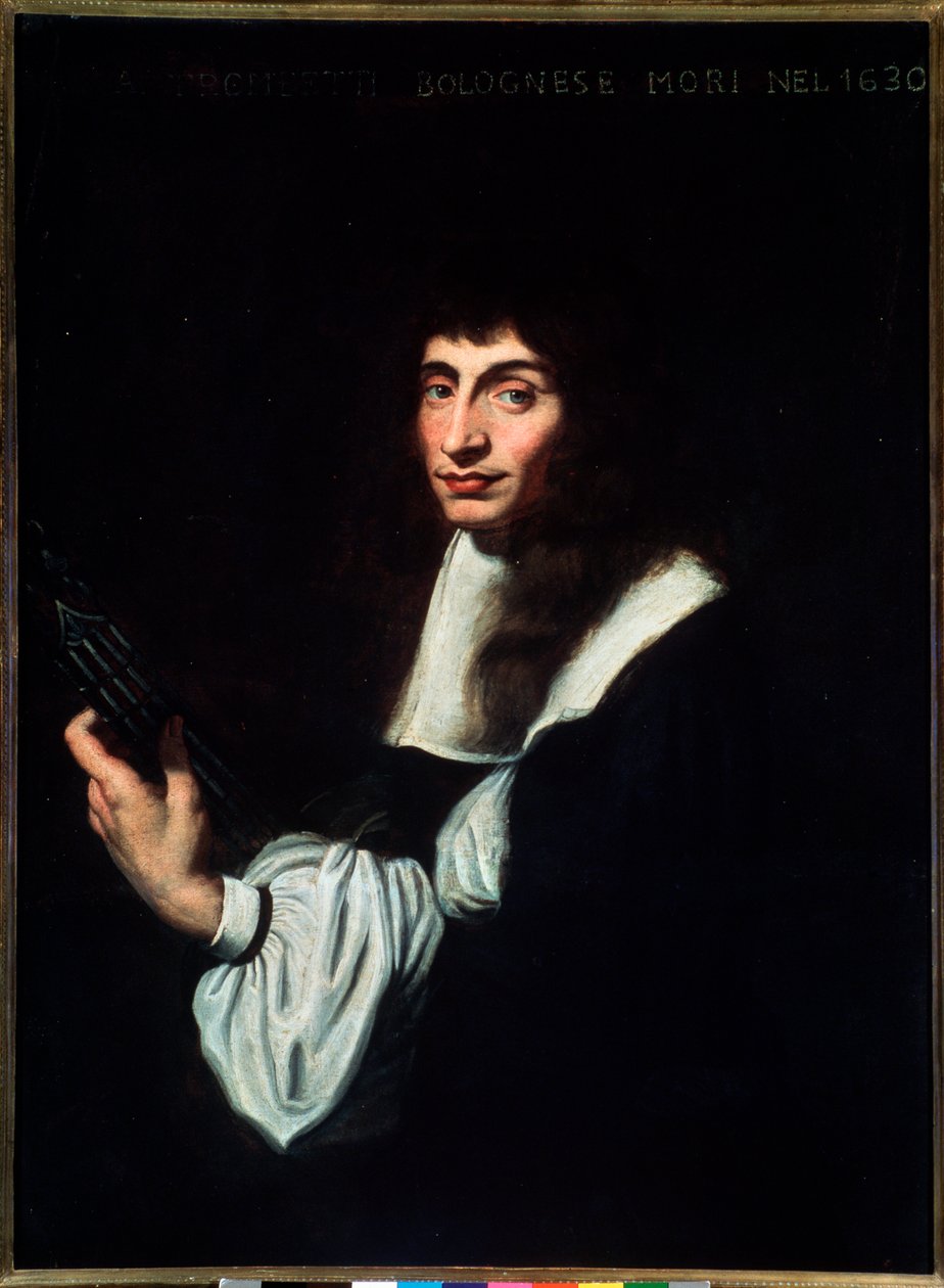 Muotokuva Agostino Trombettista (1600-luku) italialainen kitaristi ja laulaja Anonymous-maalaus. 17. vuosisata. Bologna, civico Museo Museo tekijältä Unknown artist