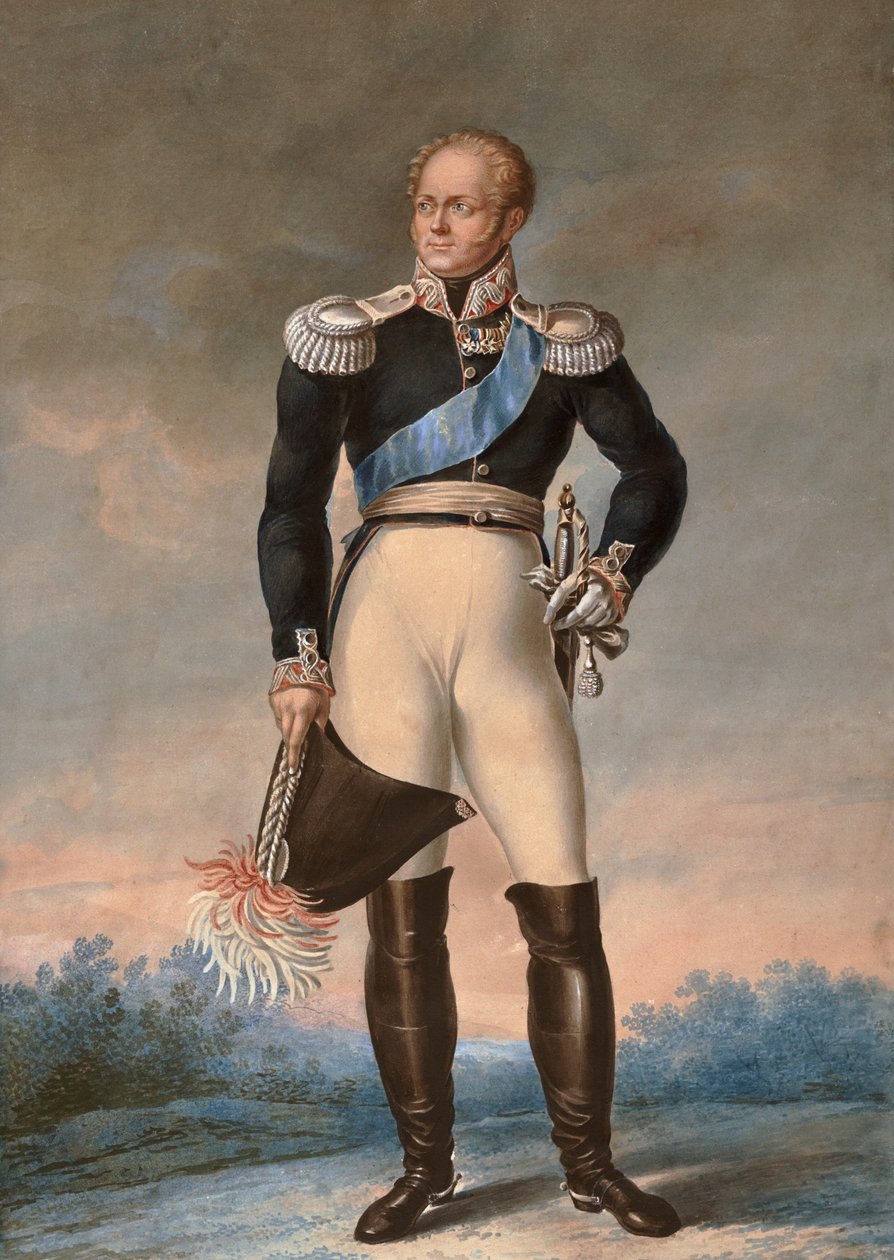 Muotokuva Aleksanteri I:stä Venäjältä, n. 1819 - Akvarelli - Venäjän tsaarin Aleksanteri I:n jalkamuotokuva (1777-1825)"" Nimetön akvarelli tekijältä Unknown artist