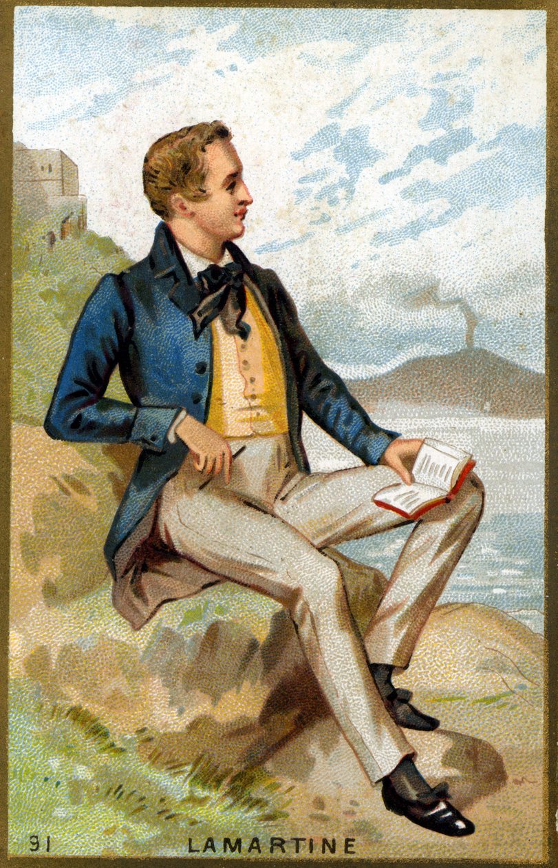 Alfonso de Lamartinen (1790 - 1869) ranskalaisen runoilijan muotokuva. 1800-luvun kromolitografia. tekijältä Unknown artist