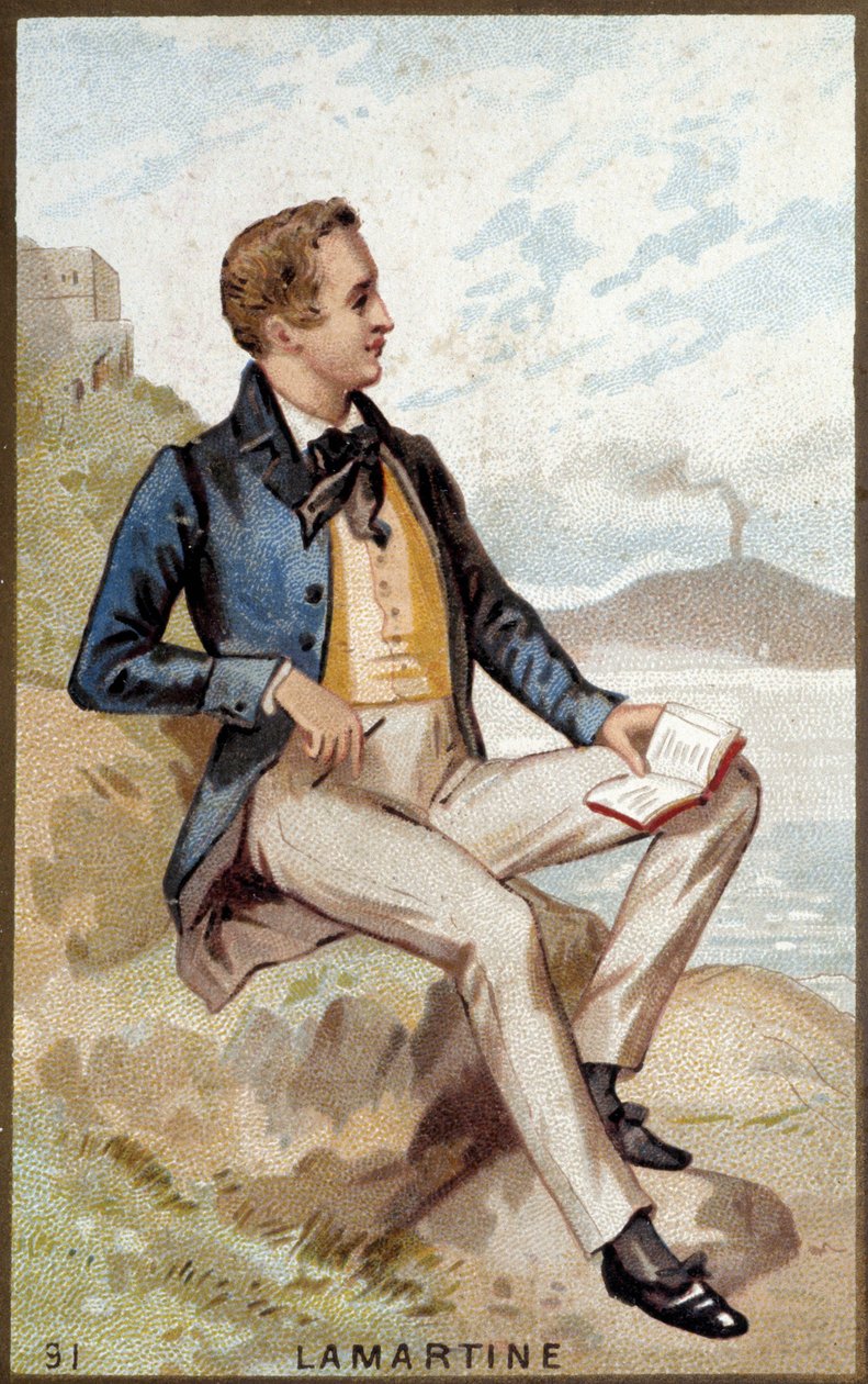 Alfonso de Lamartinen (1790 - 1869) ranskalaisen runoilijan muotokuva. 1800-luvun kromolitografia. tekijältä Unknown artist