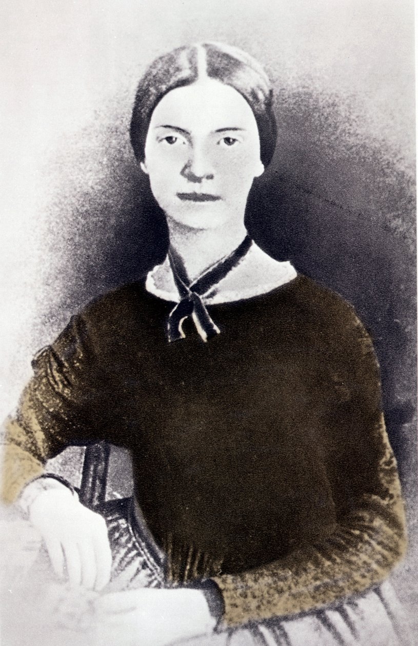 Amerikkalaisen runoilijan Emily Dickinsonin (1830-1886) muotokuva valokuvasta noin 1846-1847 tekijältä Unknown artist