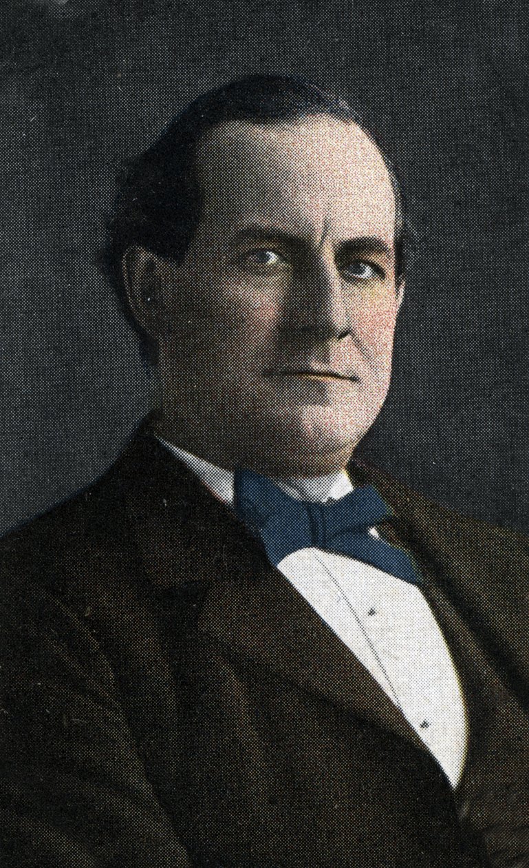 Muotokuva amerikkalaisesta poliitikosta William Jennings Bryanista (1860-1925) 1900-luvun alun kromolitografia tekijältä Unknown Artist