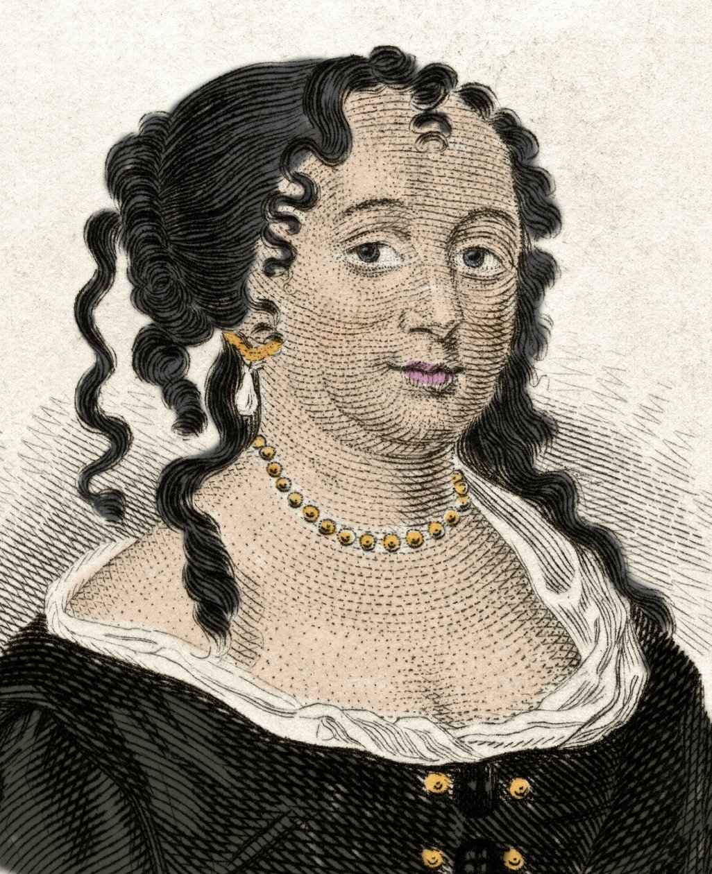Anne Hyden (1637-1671), Yorkin herttuattaren ja Englannin James II:n ensimmäisen vaimon muotokuva. Kaiverrus 1800-luvulta. tekijältä Unknown artist