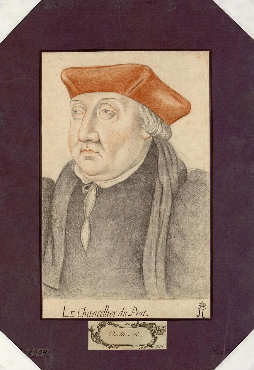 Anonyymin Antoine Dupratin (1463-1535) muotokuva. Musta liitu ja sangviini paperille, koko: 30,2x19,1, 1500-luvun ensimmäinen puolisko, Valtion Eremitaaši, Pietari tekijältä Unknown artist