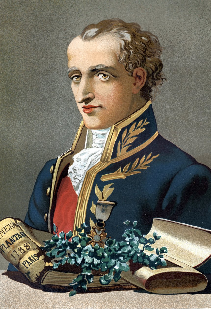 Antoine Laurent de Jussieun (1748-1836) muotokuva. Ranskalainen kasvitieteilijä. Louis Figuierin "La Ciencia y sus Hombres" jälkeen. Barcelona 1881 tekijältä Unknown artist