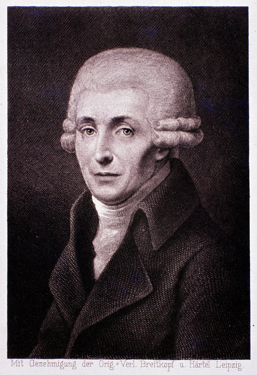 Itävaltalaisen säveltäjän Joseph Haydnin (1732-1809) muotokuva Kaiverrus. 1800-luvulla. Milano, konservatorion biblioteca tekijältä Unknown artist