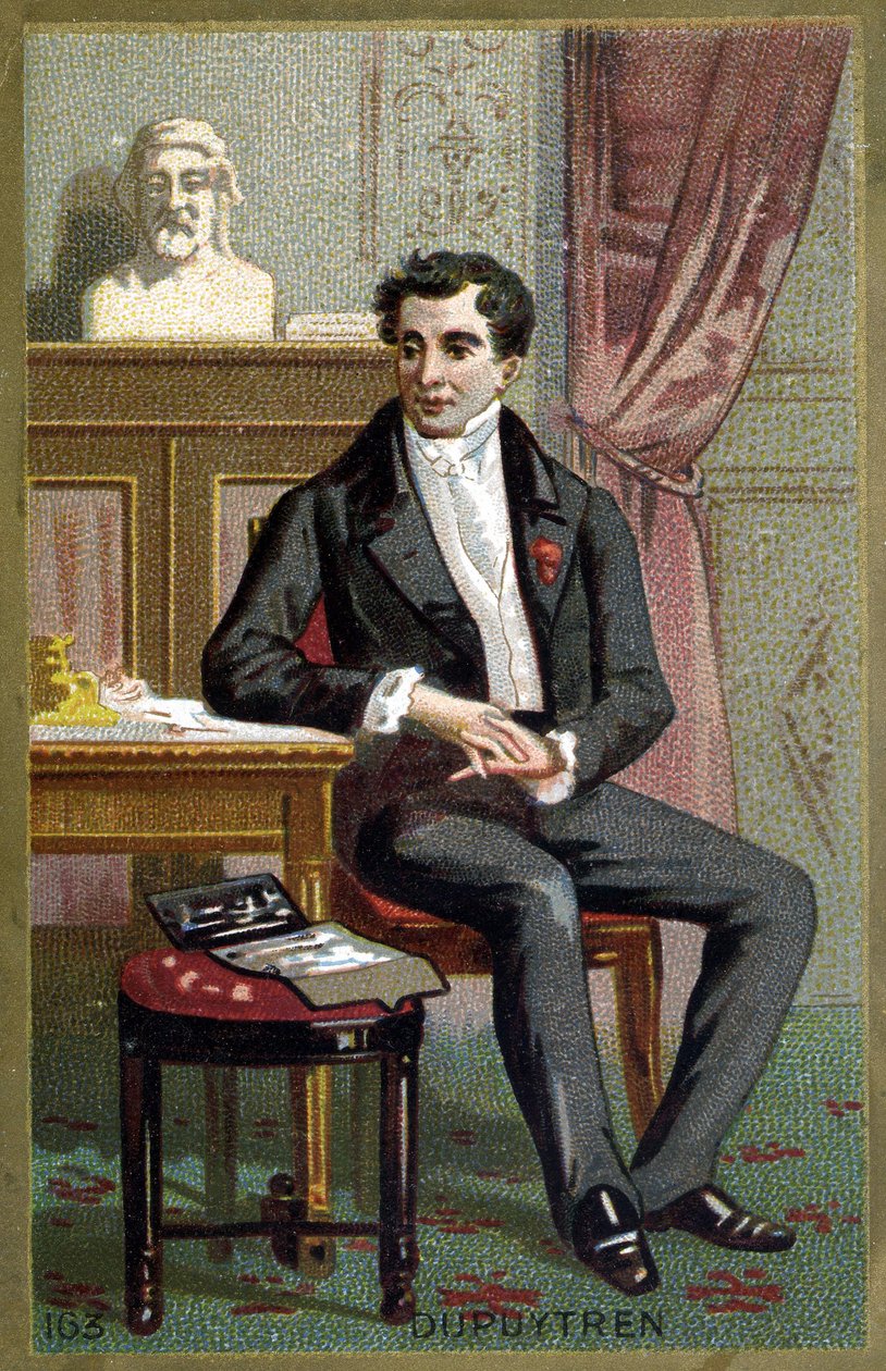 Paroni Guillaume Dupuytrenin (1777 - 1835), ranskalaisen kirurgin muotokuva. 1800-luvun lopun kromolitografia. tekijältä Unknown artist