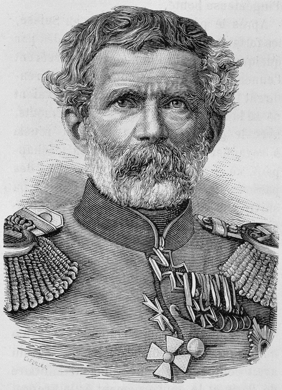 Paroni von Manteuffelin muotokuva. Kaiverrus 1800-luvun lopusta H. Martinin teokseen "Histoire de France". tekijältä Unknown artist