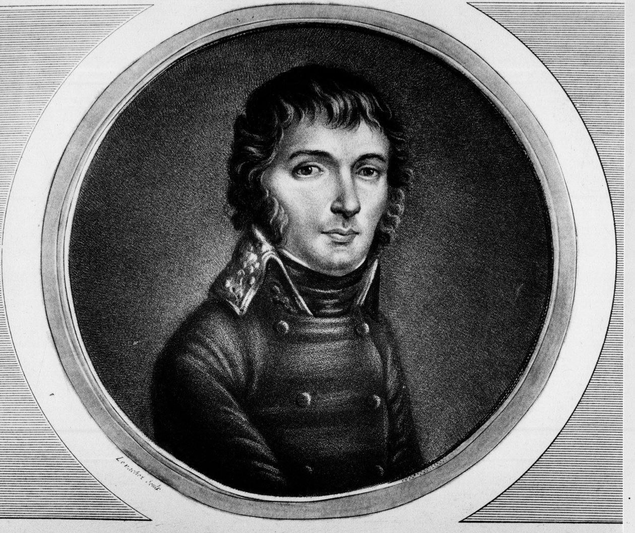 Italian armeijan kenraalin Barthelemy Jobertin (1769 - 1799) muotokuva. Kaiverrus "" Täydellinen kokoelma Ranskan vallankumouksen historiallisia maalauksia, kolme osaa.""" 1804. tekijältä Unknown artist