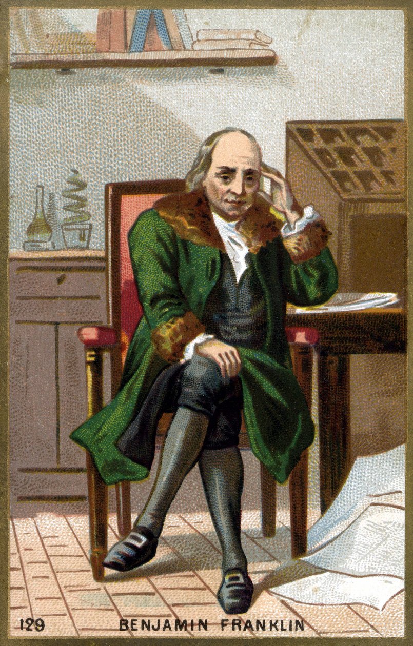 Muotokuva Benjamin Franklinista (1706 - 1790). 1800-luvun lopun kromolitografia. tekijältä Unknown artist