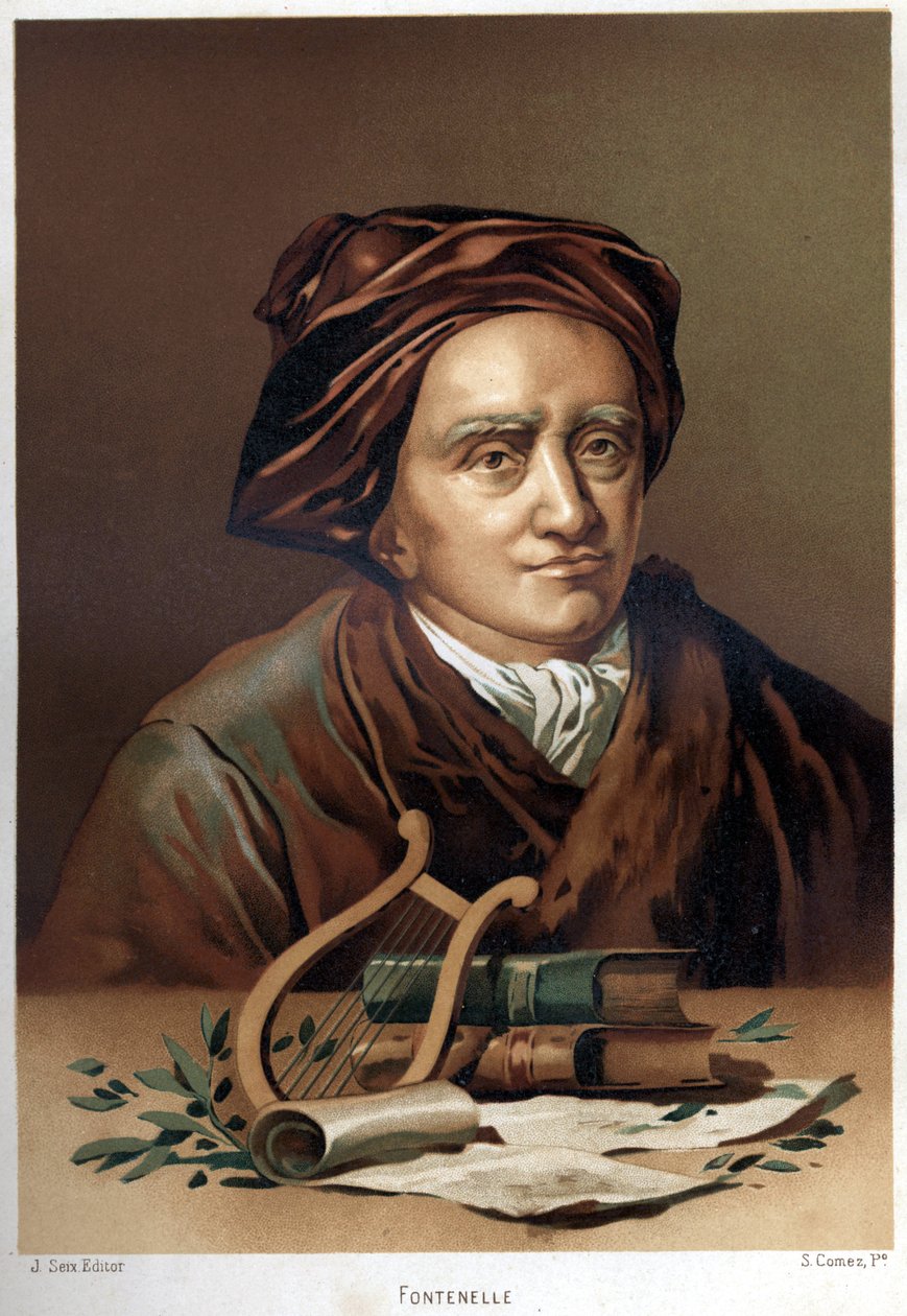 Fontenellen (1657-1757) muotokuva Bernard Le Bouyerista (The Bovier). 1800-luvun lopun kromolitografia. perustuu Louis Figuierin "Science and its Men" -kirjaan. Barcelona 1881 tekijältä Unknown artist