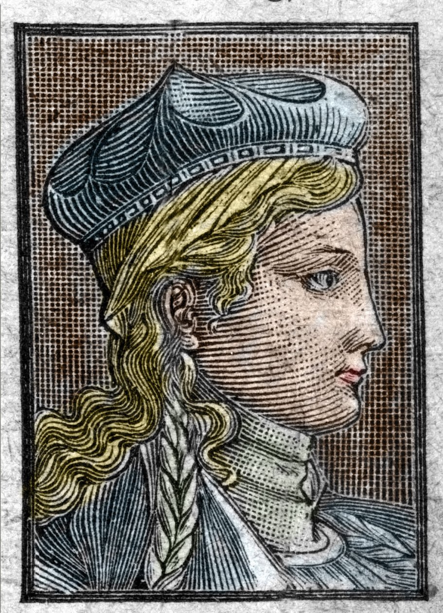 Sigebert I:n vaimon Brunehautin tai Brunehilden (n. 534-613) muotokuva. tekijältä Unknown artist