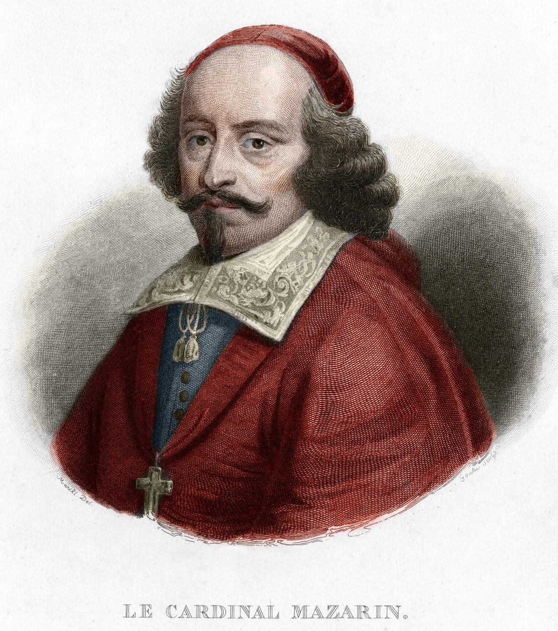 Kardinaali Jules Mazarinin (1602-1661) muotokuva, kaiverrus tekijältä Unknown artist