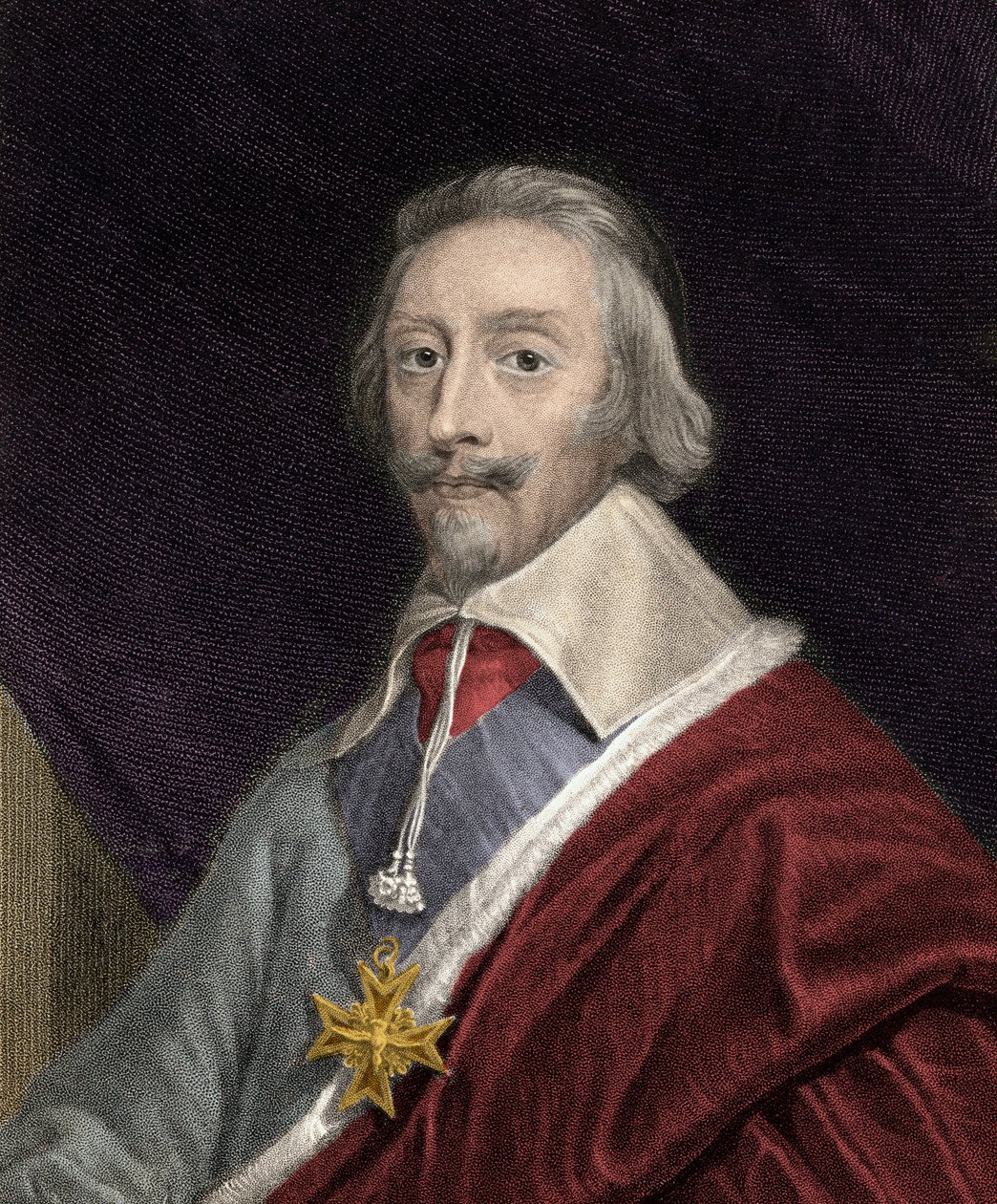 Muotokuva kardinaali Richelieusta (1585-1642), joka kantaa Pyhän Hengen ritarikunnan ristiä (Pyhä Henki) - Armand Jean Du Plessis kardinaali ja Richelieun herttua (1585-1642) Pyhän Hengen ritarikunnan ristillä - kaiverrus - 1800-luku tekijältä Unknown artist