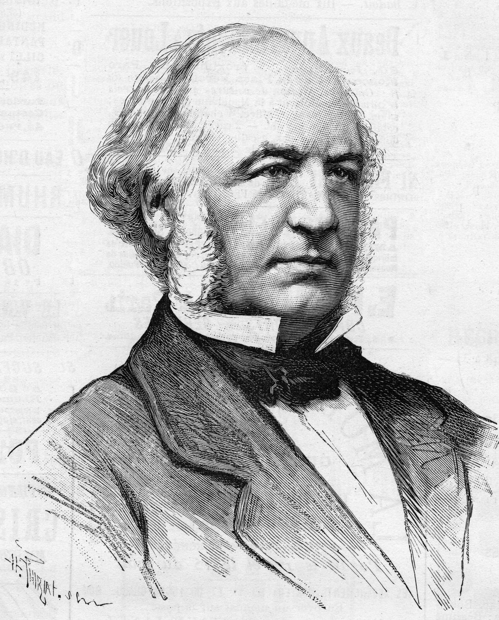 Charles Bergeronin (1808-1883) muotokuva ranskalaisesta insinööristä, Pariisin tapojen muuttamisen suuresta käsityöläisestä, teoksessa "" Le Monde Illustré 1885"". tekijältä Unknown artist
