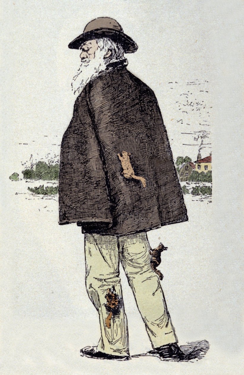 Muotokuva Charles Darwinista (1809-1882) leikkimässä oravien kanssa. tekijältä Unknown artist