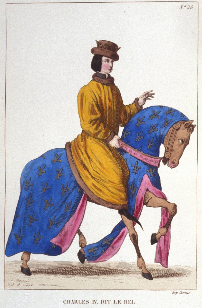 Kaarle IV Bel (n. 1294 - 1328), Ranskan ja Navarran kuninkaan muotokuva, kaiverrus 1830 tekijältä Unknown artist