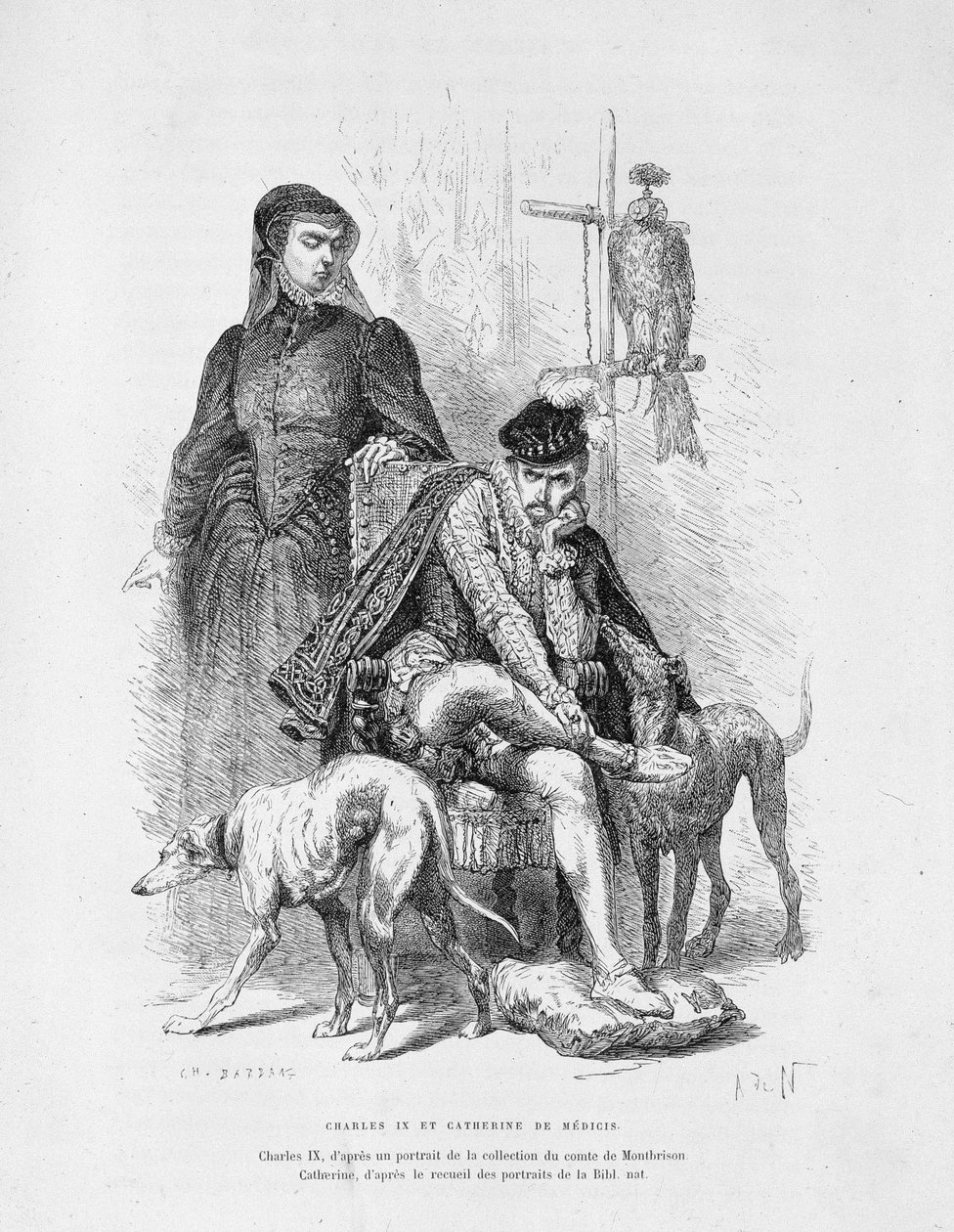 Kaarle IX:n ja Katariina de Medicin (Caterina de Medici) muotokuva - Guizotin "Histoire de France" tekijältä Unknown artist