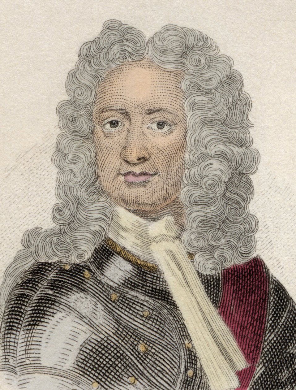 Muotokuva Charles Mordauntista (n. 1658-1735), Peterboroughin 3. jaarlista ja Monmouthin 1. jaarlista, englantilaisdiplomaatti ja armeija. Kaiverrus 1800-luvulta. tekijältä Unknown artist