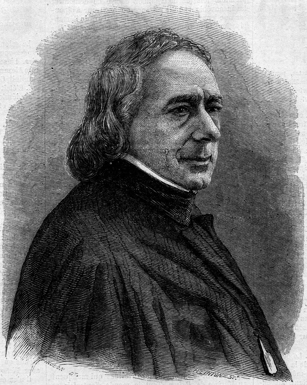 Muotokuva Charles Philiponista (1800-1862), ranskalainen sarjakuvapiirtäjä, litografi ja toimittaja, satiiristen sanomalehtien "La Caricature" ja "" Le Charivari" perustaja. Kaiverrus "" Le Monde Illustré" -julkaisussa n¡251, 1. helmikuuta 1862. tekijältä Unknown artist
