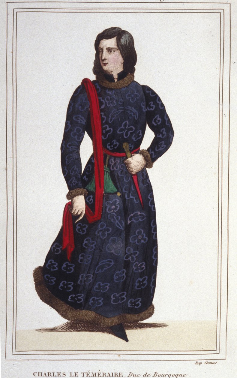 Kaarle Rohkean (1433-1477), Burgundin herttuan muotokuva. Kaiverrus vuodelta 1830 tekijältä Unknown artist